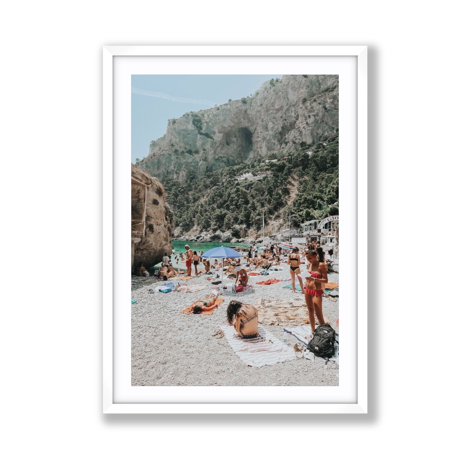 Marina Piccola Capri Mediterranean wall art Giant fine art print in white frame with matboard