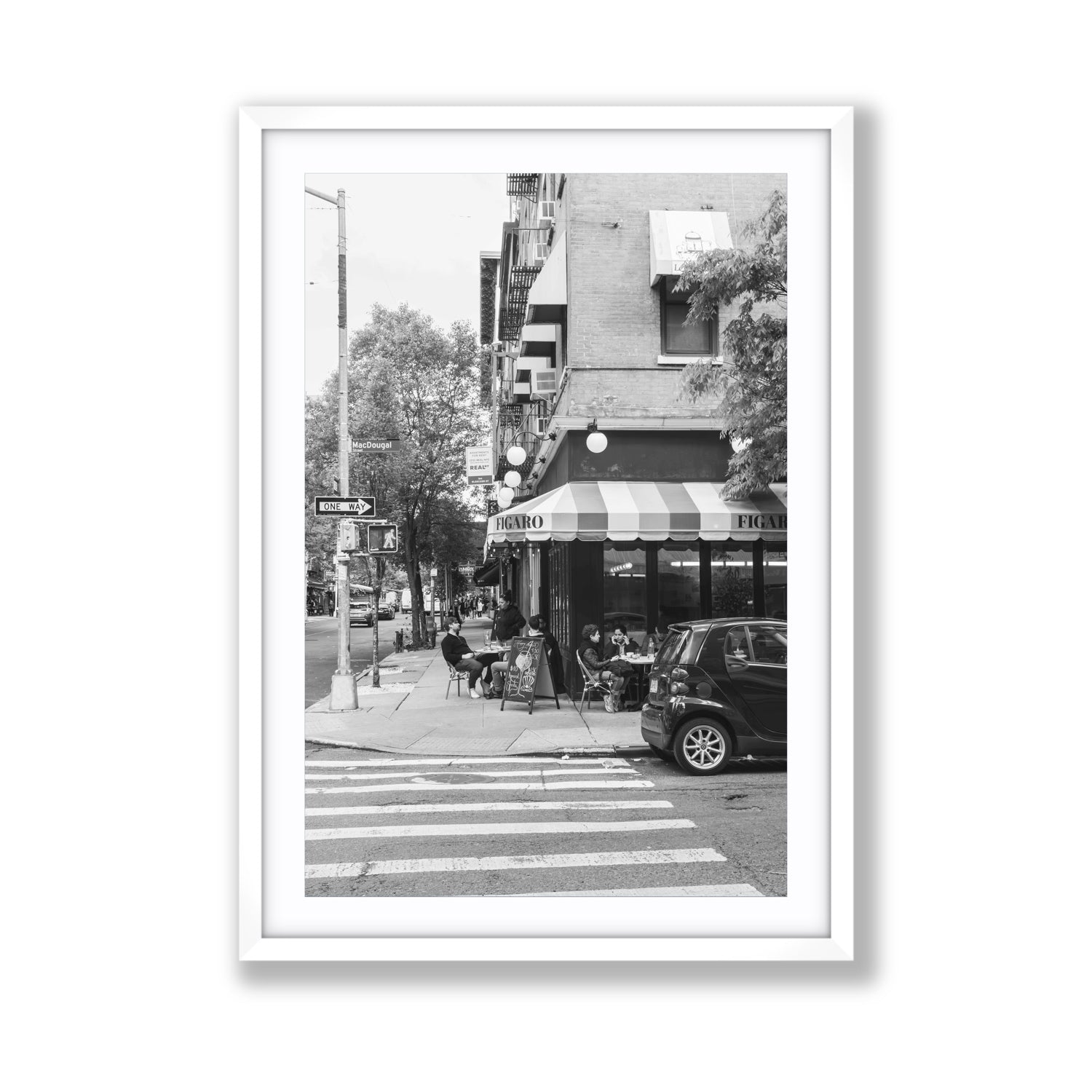 Figaro New York NYC Black & White wall art Giant fine art print in white frame with matboard
