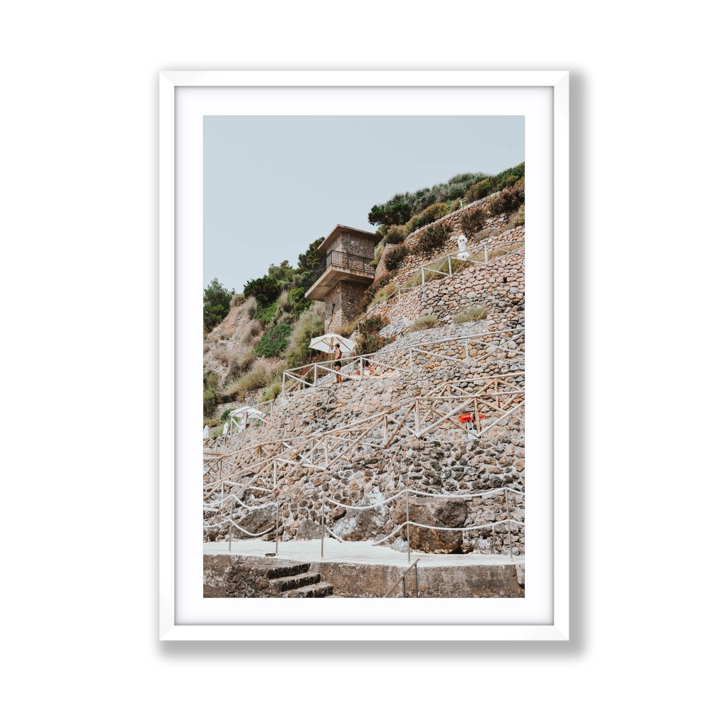 Solitude by the Sea Tuscany coastal Italian wall art Giant fine art print in white frame with matboard