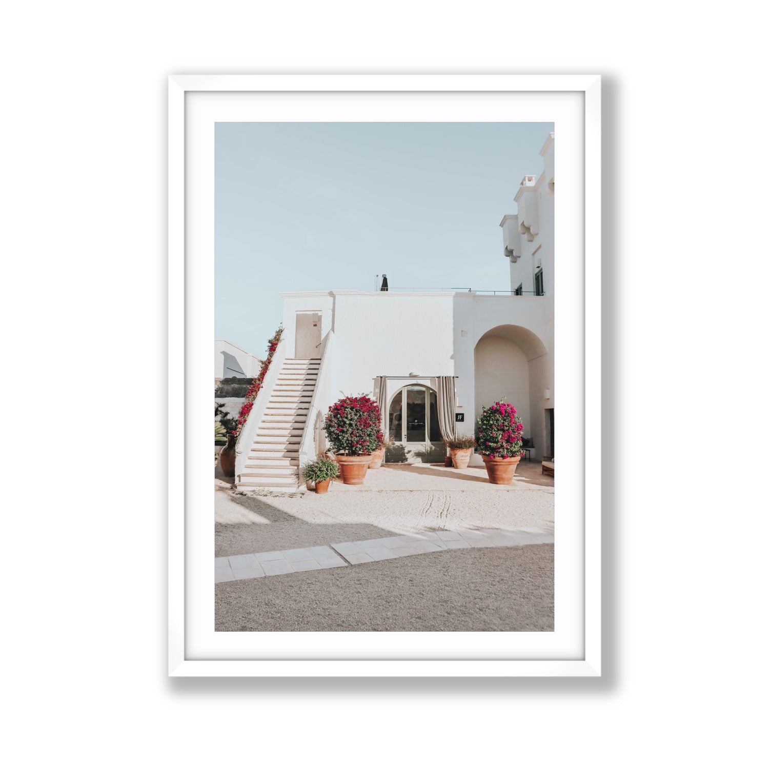 Scala Fiorita Puglia Mediterranean wall art Giant fine art print in white frame with matboard