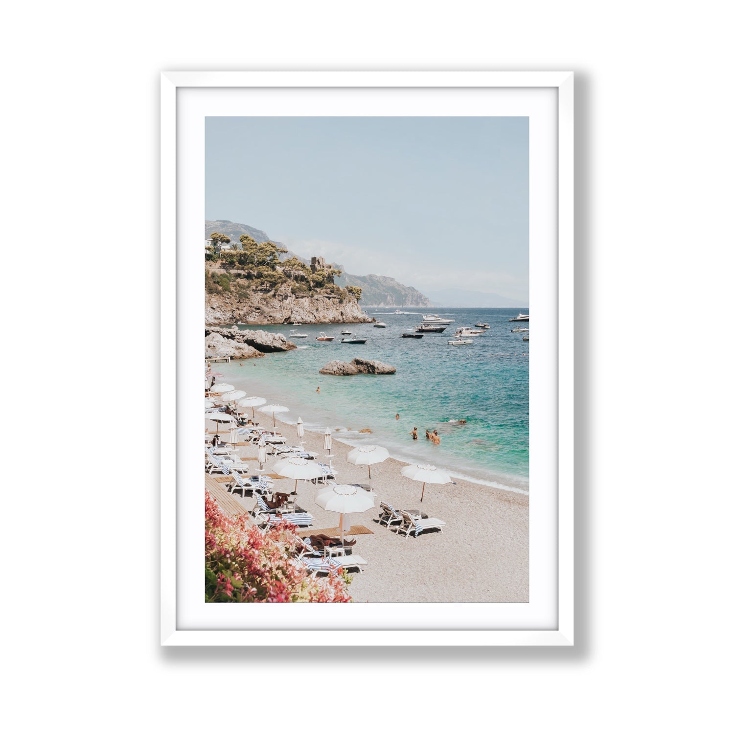 Seaview Refuge Amalfi coastal wall art giant fine art print in white frame with matboard