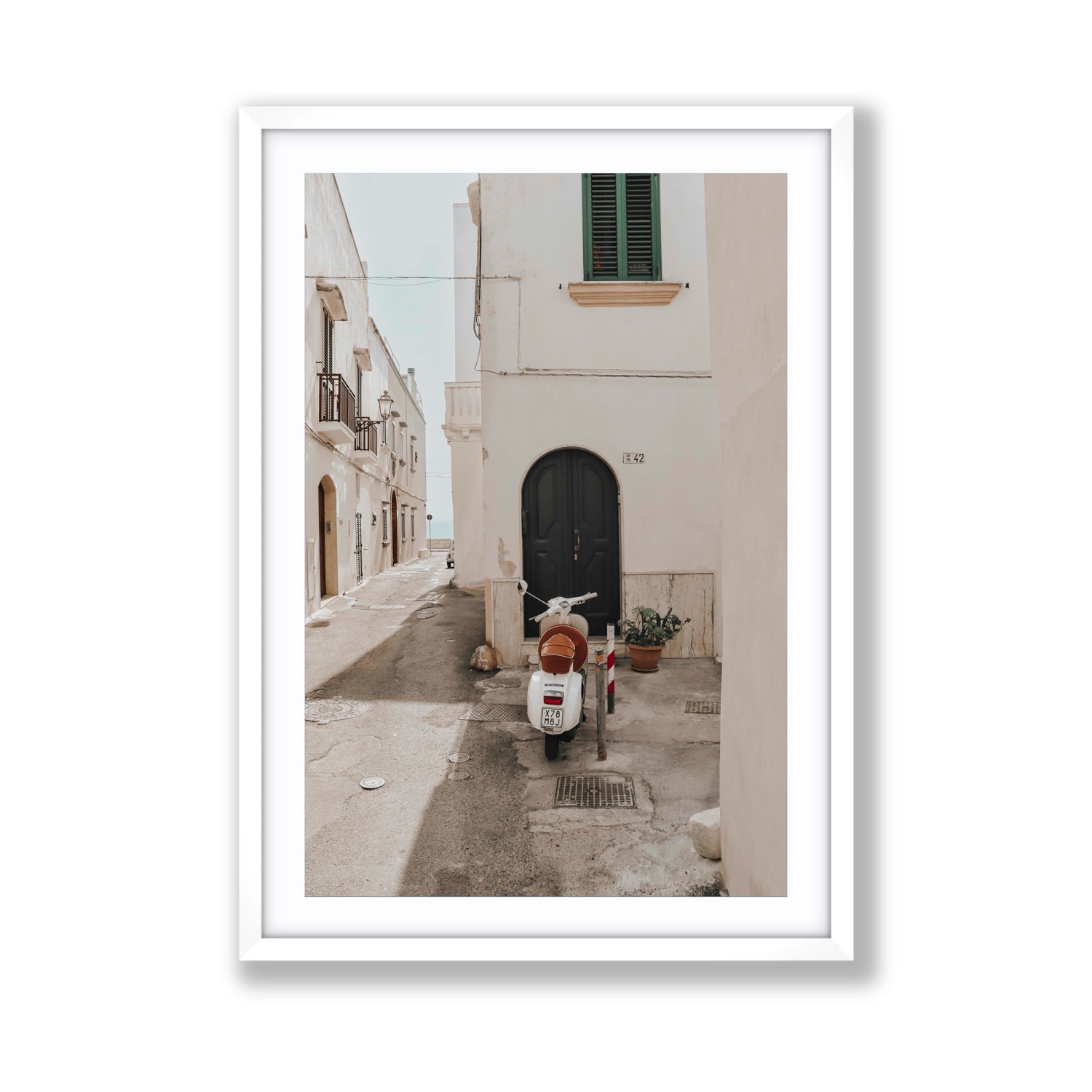 La Casa 42 Puglia Gallipoli Italian wall art Giant fine art print in white frame with matboard