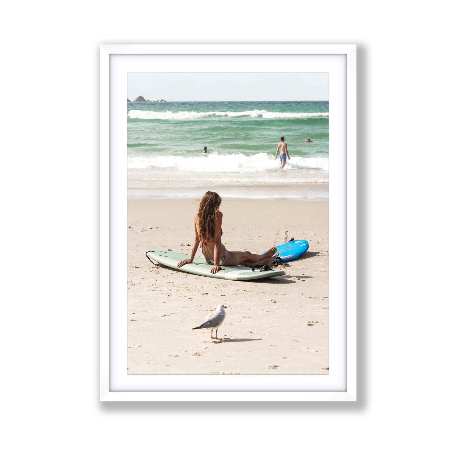 Carissa Byron Bay Surf coastal wall art Giant fine art print in white frame with matboard