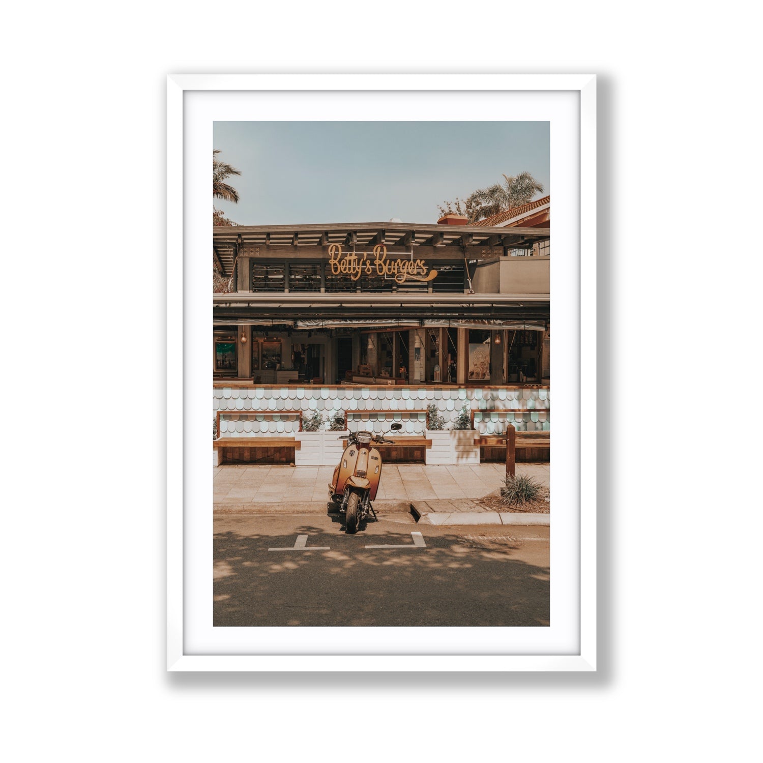 Noosa Nostalgia fine art print, Noosa, Australia, coastal scenes artwork, Giant, White Frame · Matboard, Fine Art Print