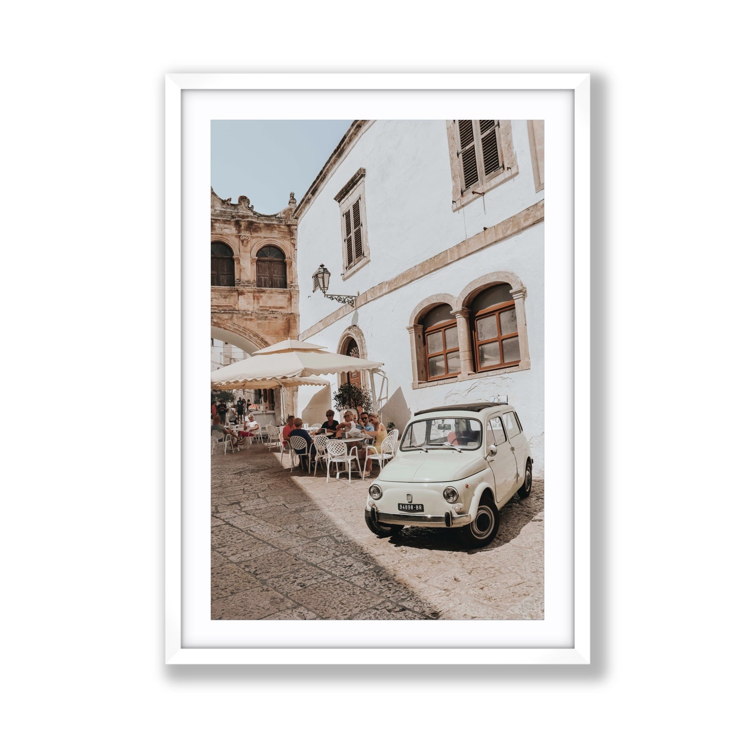 Piazza di Ostuni Puglia Italian wall art Giant fine art print in white frame with matboard