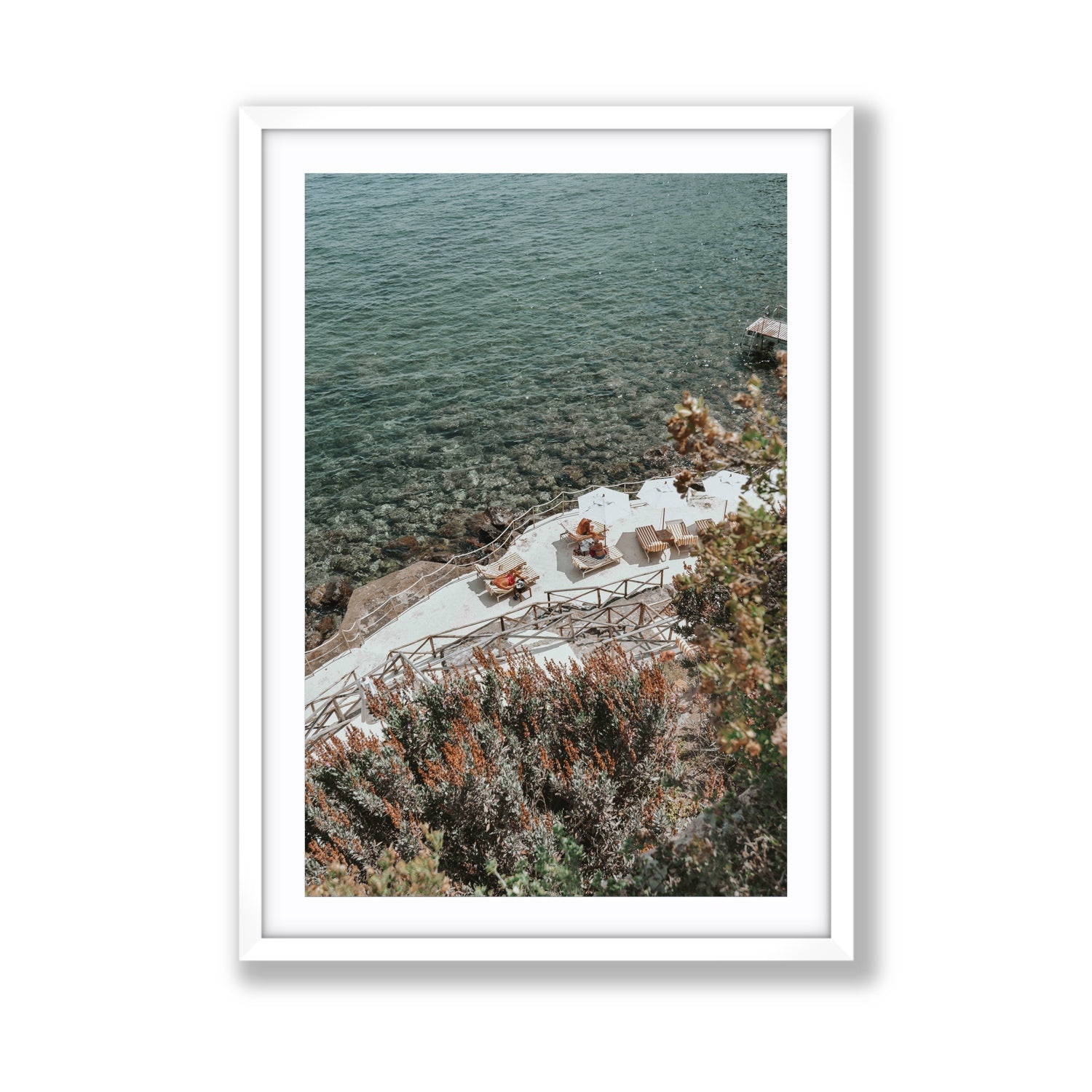 Hidden Gem Tuscany coastal wall art Giant fine art print in white frame with matboard