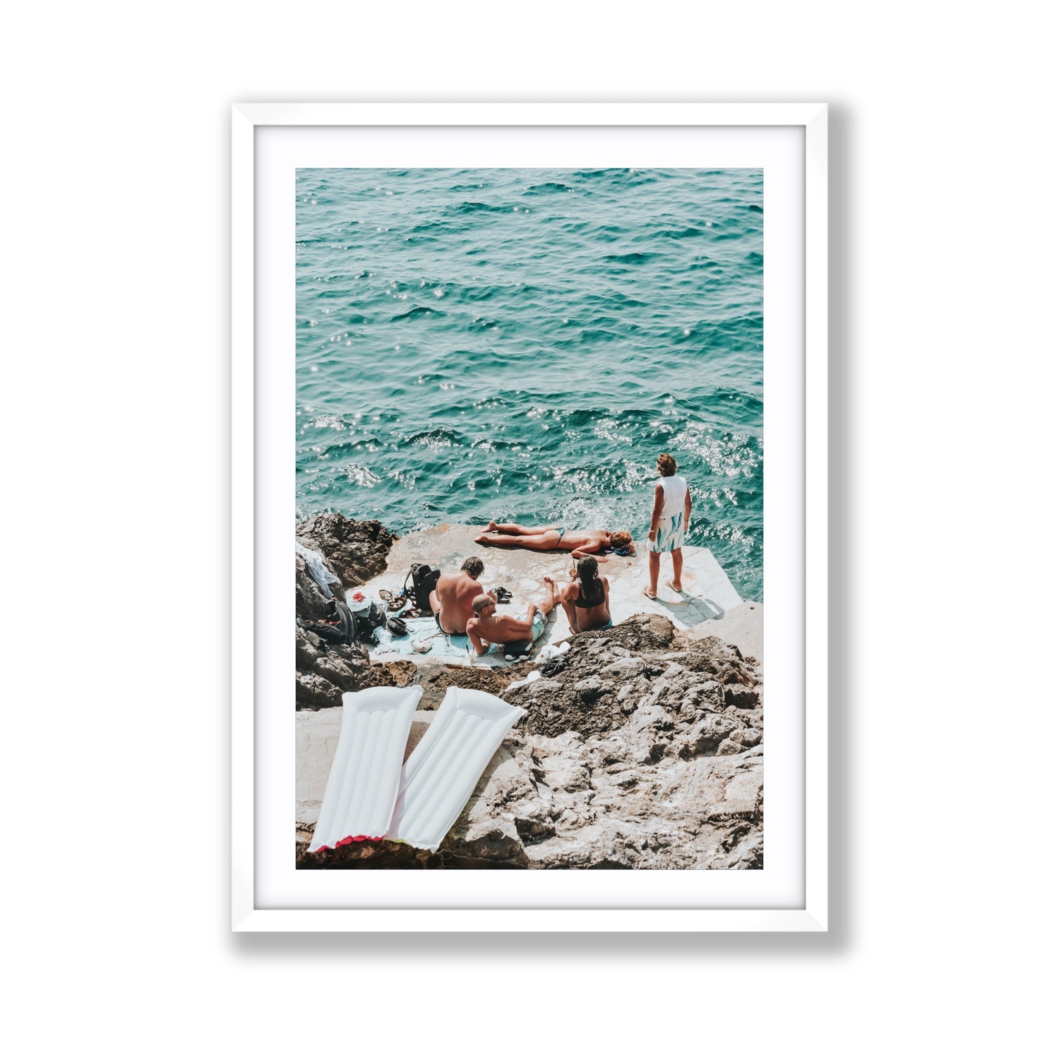 Gli Amici Praiano Amalfi Coast coastal wall art Giant fine art print in white frame with matboard