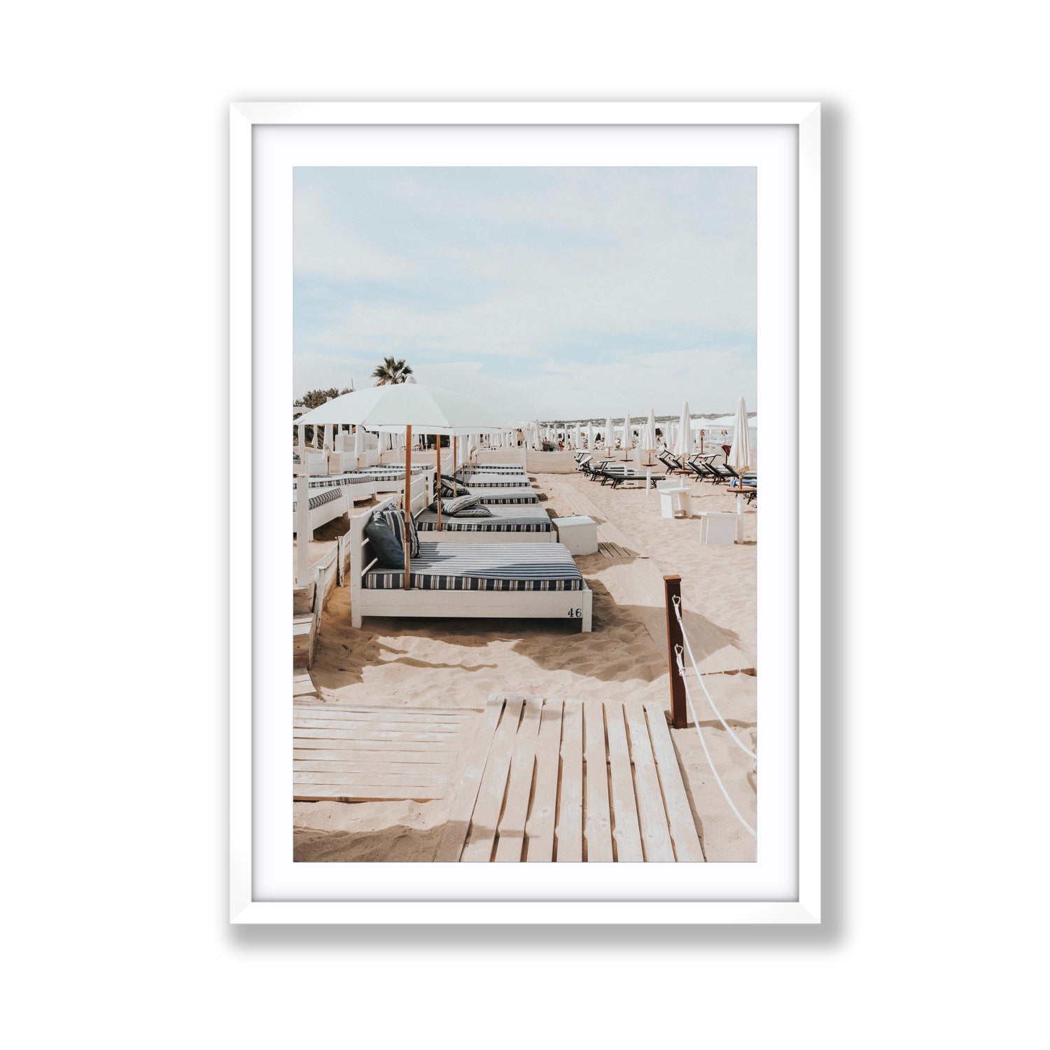 Coastal Repose Puglia beach Mediterranean fine art print Giant fine art print in white frame with matboard