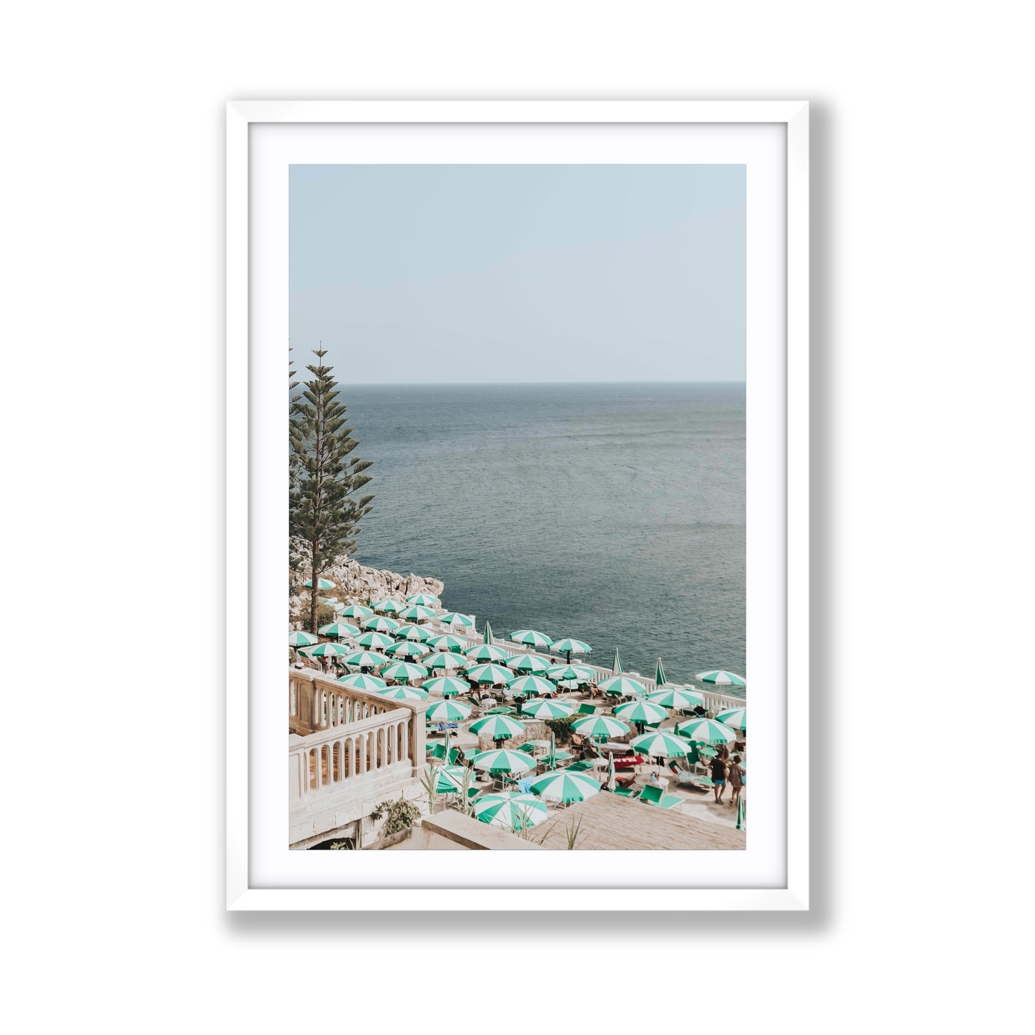 Sun-drenched Stripes Puglia beach coastal wall art Giant fine art print in white frame with matboard