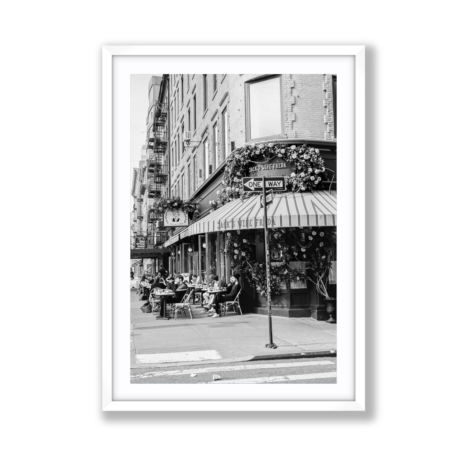 Freda's Feast New York NYC Black & White wall art Giant fine art print in white frame with matboard