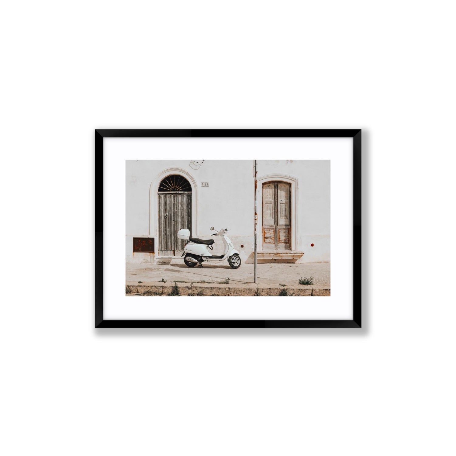 Vespa Nostalgia Puglia Italian wall art Medium fine art print in black frame with matboard