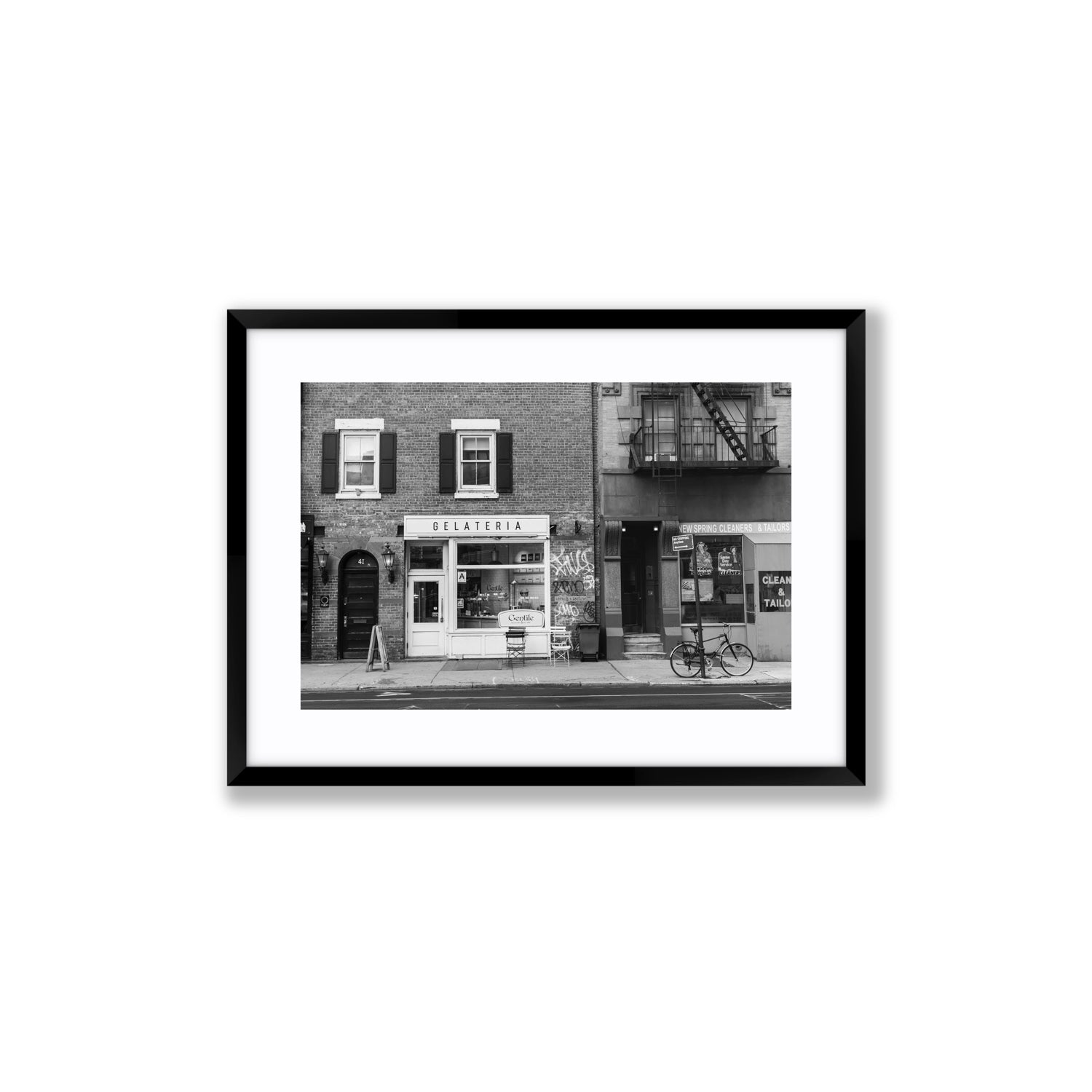 West Village Dolcezza New York NYC Black & White wall art Medium fine art print in black frame with matboard