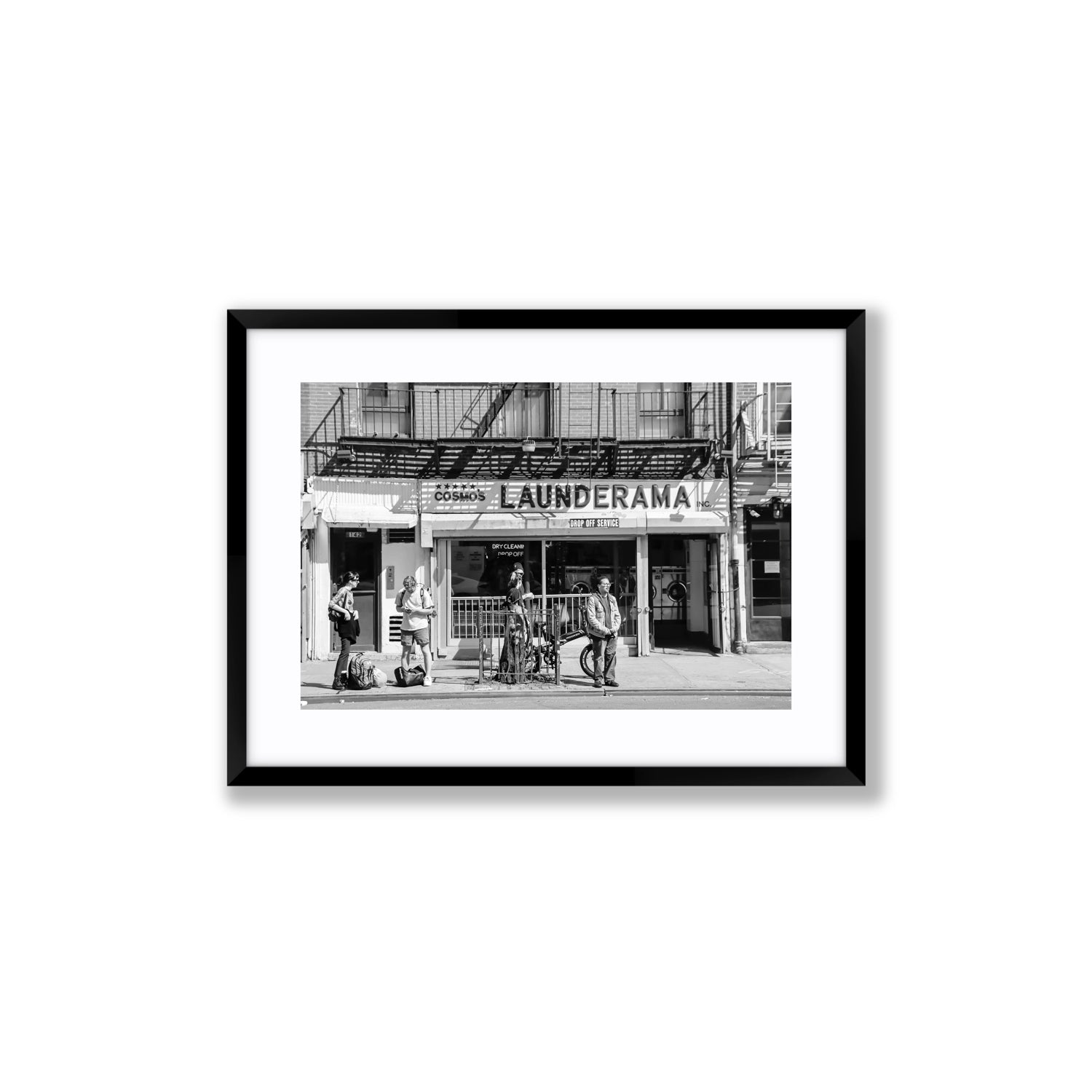 Launderama New York NYC Black & White wall art Medium fine art print in black frame with matboard