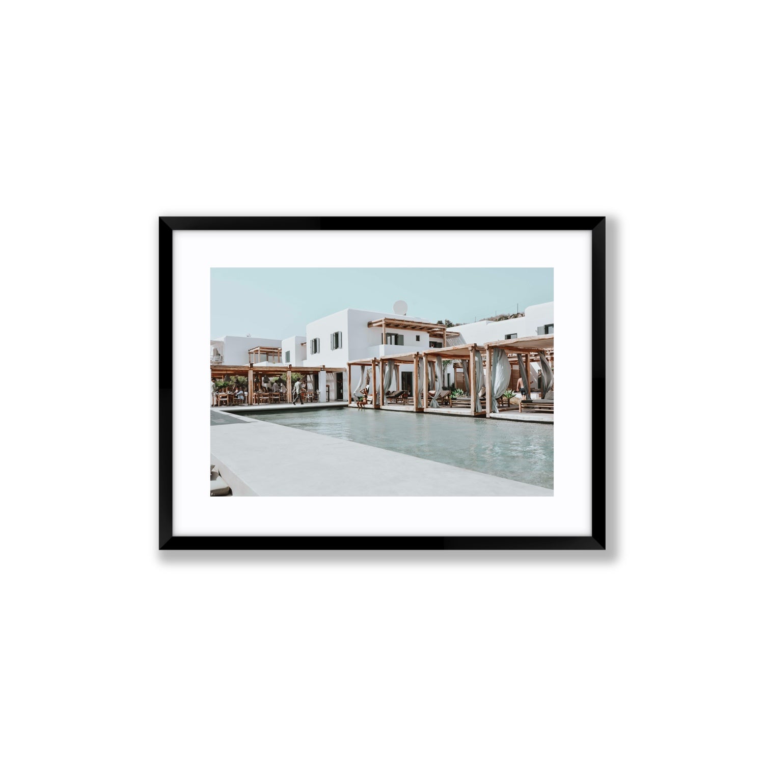 Polytelís Mykonos Greek island wall art Medium fine art print in black frame with matboard