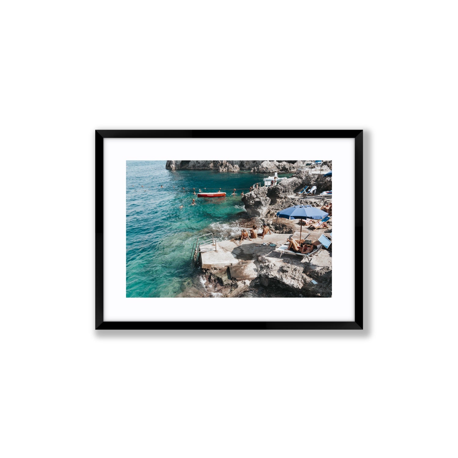 Serenity By The Sea Capri Mediterranean wall art Medium fine art print in black frame with matboard