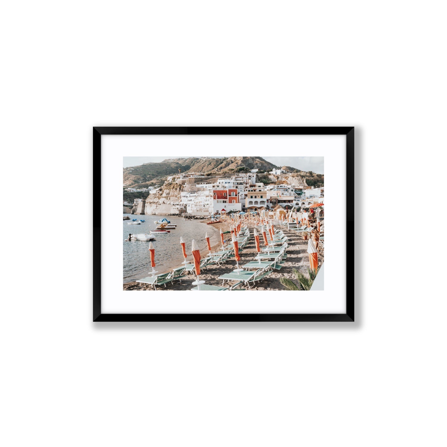 Sole Estivo Ischia Italian coastal wall art Medium fine art print in black frame with matboard