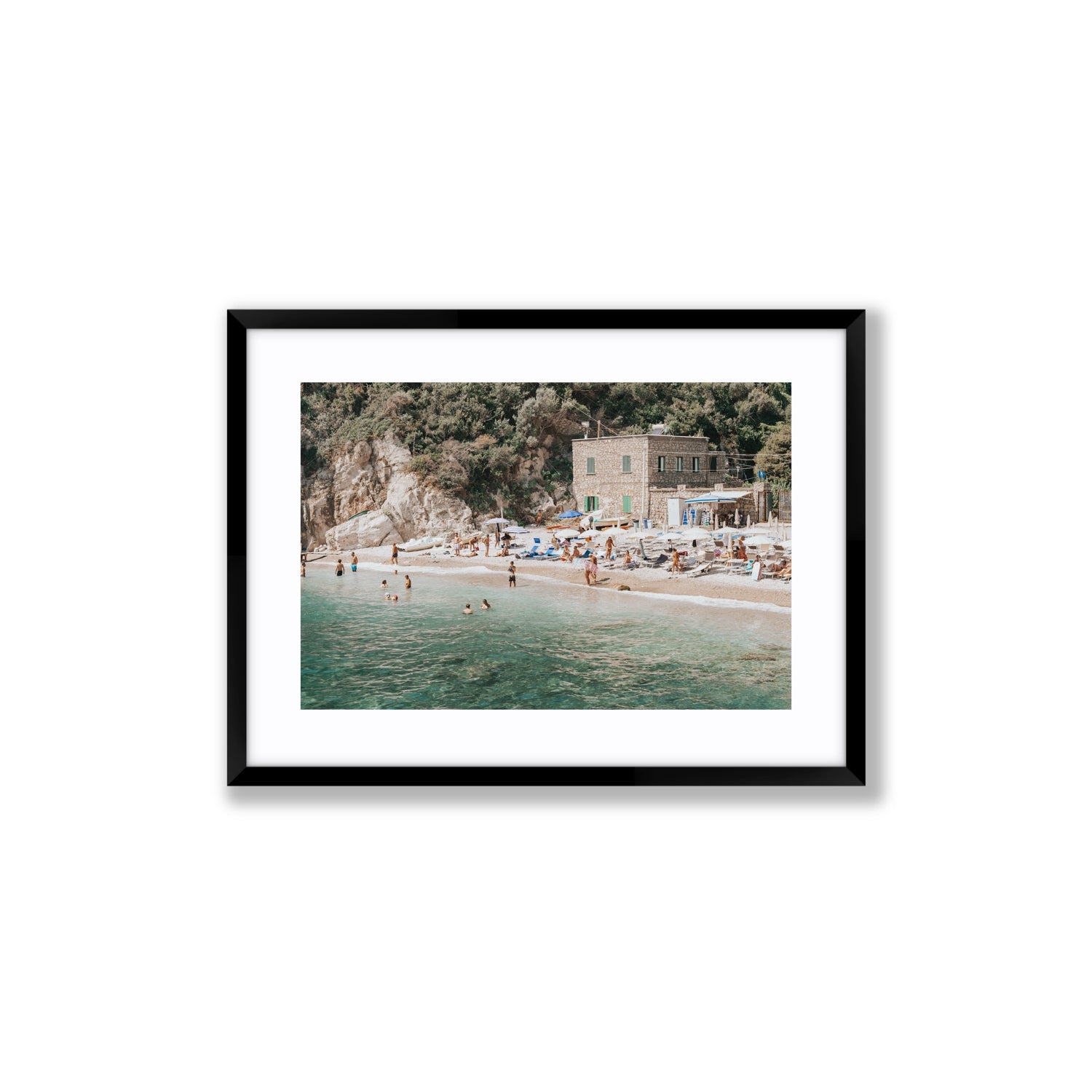 Secluded Sanctuary Nerano Italian Mediterranean decor wall art Medium fine art print in black frame with matboard