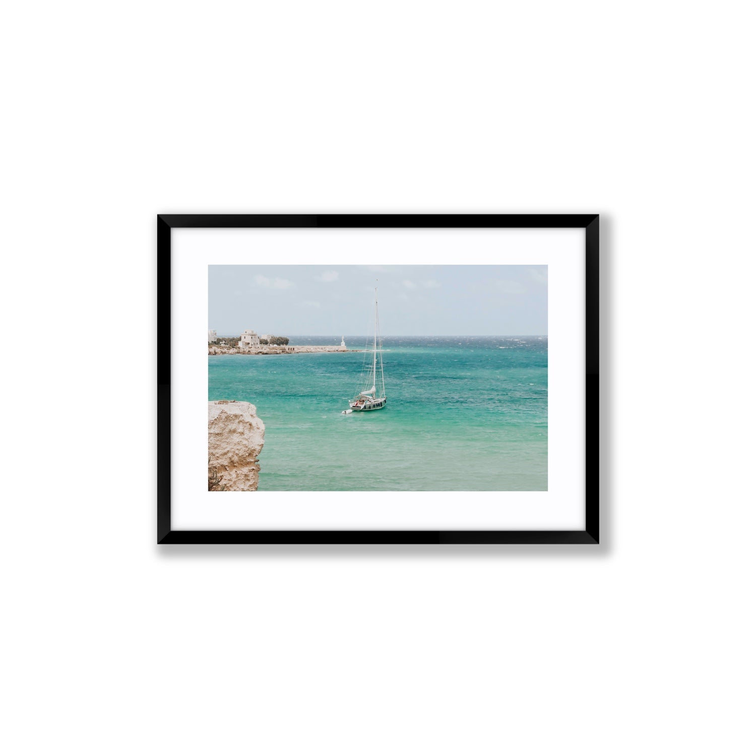 Adriatic Escape Puglia Italian coastal decor wall art Medium fine art print in black frame with matboard