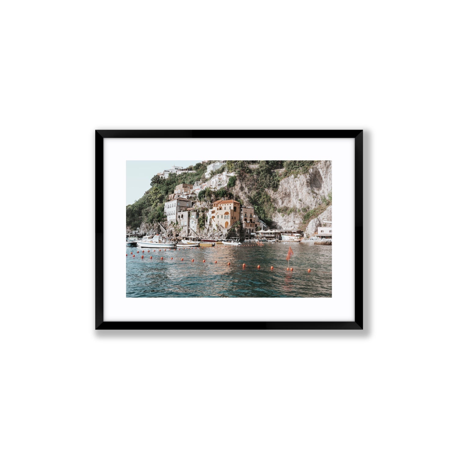 Amalfi Villas fine art print, Amalfi, Italy, coastal scenes artwork, Medium, Black Frame · Matboard, Fine Art Print