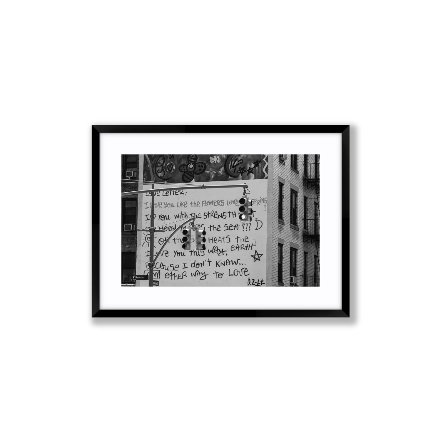 Love Letter New York NYC Black & White wall art Medium fine art print in black frame with matboard