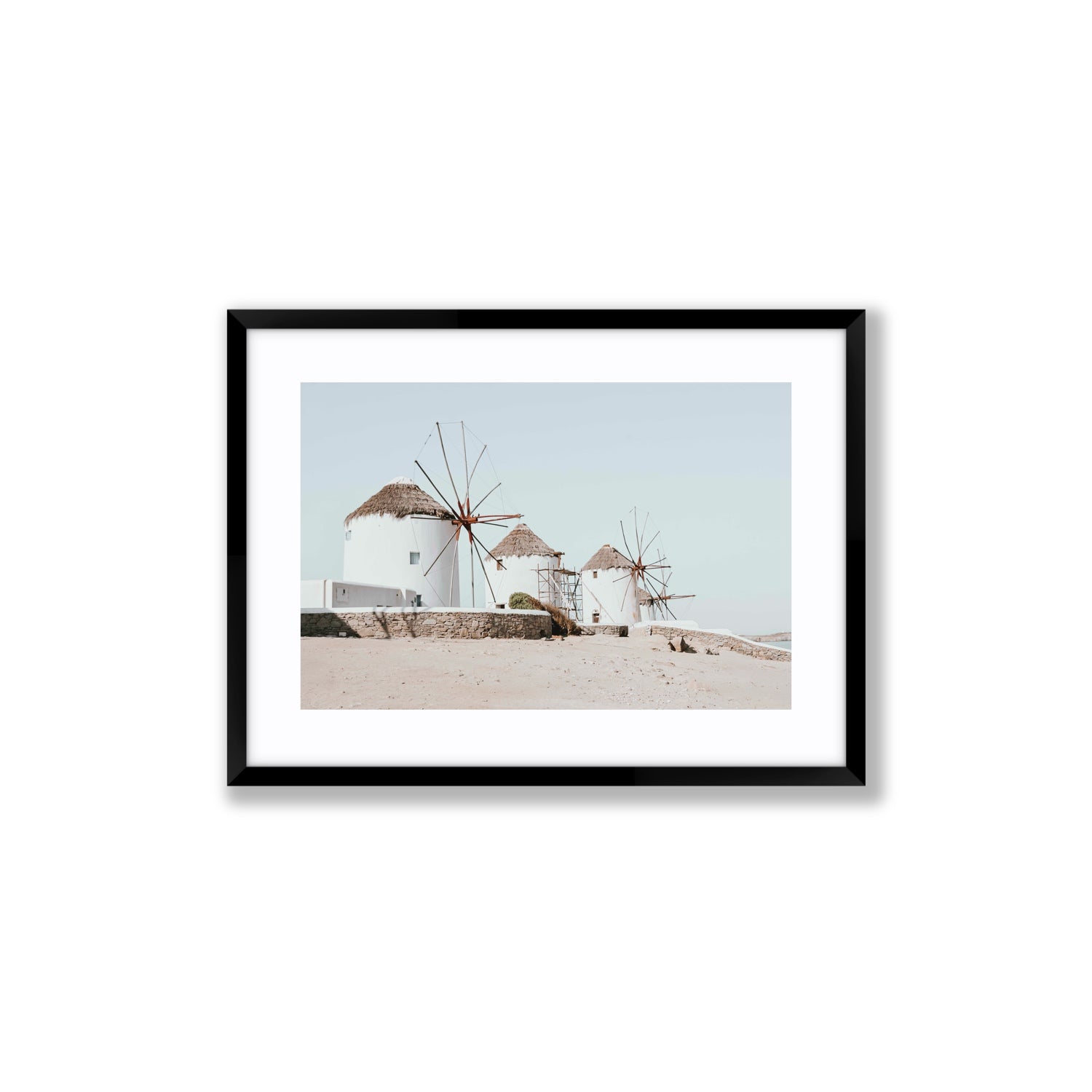 Rustic Icons Mykonos Greek island wall art Medium fine art print in black frame with matboard