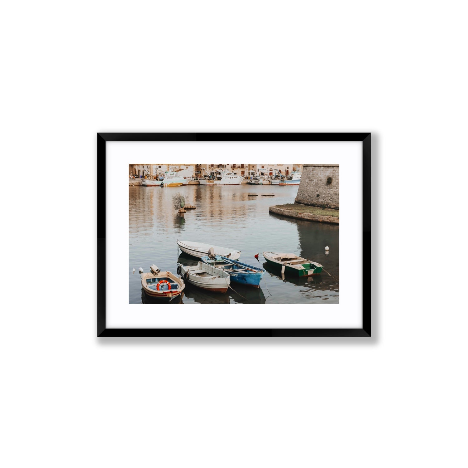 Cinque Barche Puglia Gallipoli Italian art print Medium fine art print in black frame with matboard