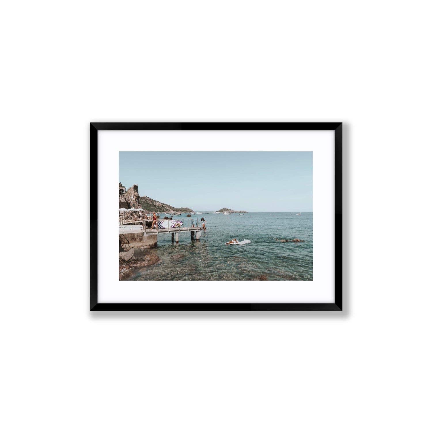 Retro Glamour Tuscany coastal Italian wall art Medium fine art print in black frame with matboard