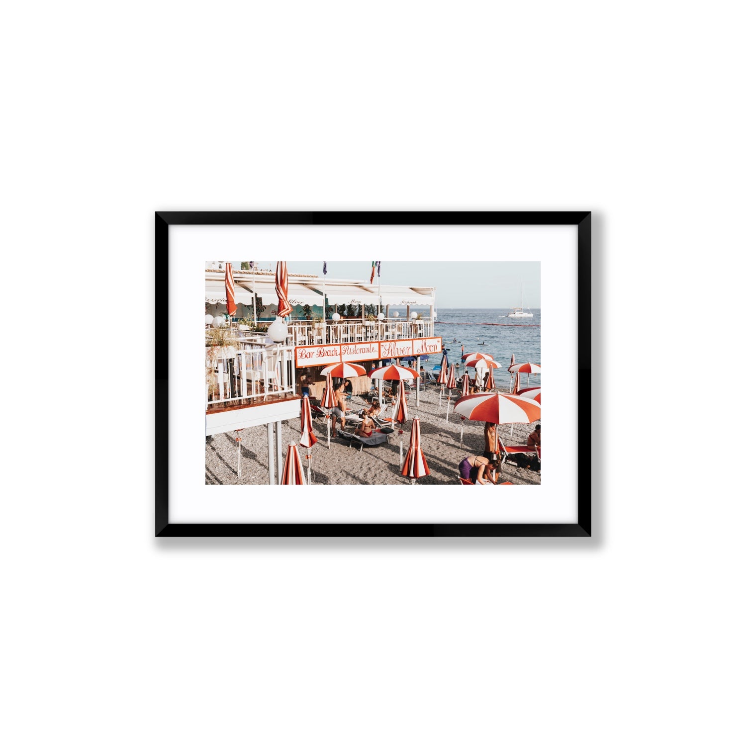 Silver Moon Amalfi Mediterranean wall art Medium fine art print in black frame with matboard