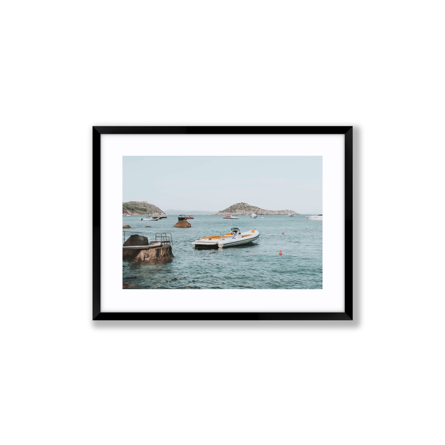 The Azure Sea Tuscany coastal Italian wall art Medium fine art print in black frame with matboard