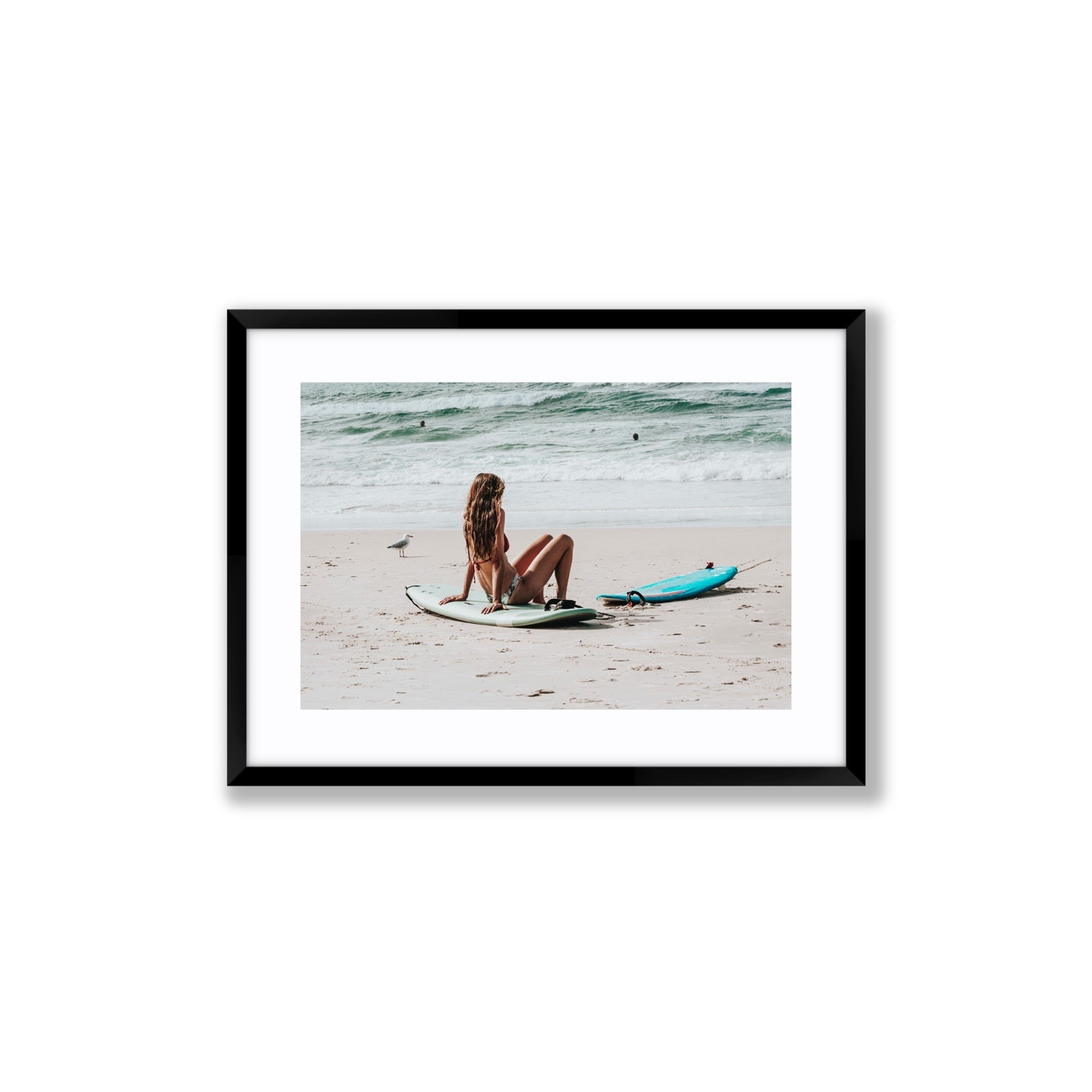 Ciao Bella Byron Bay Surf coastal wall art Medium fine art print in black frame with matboard