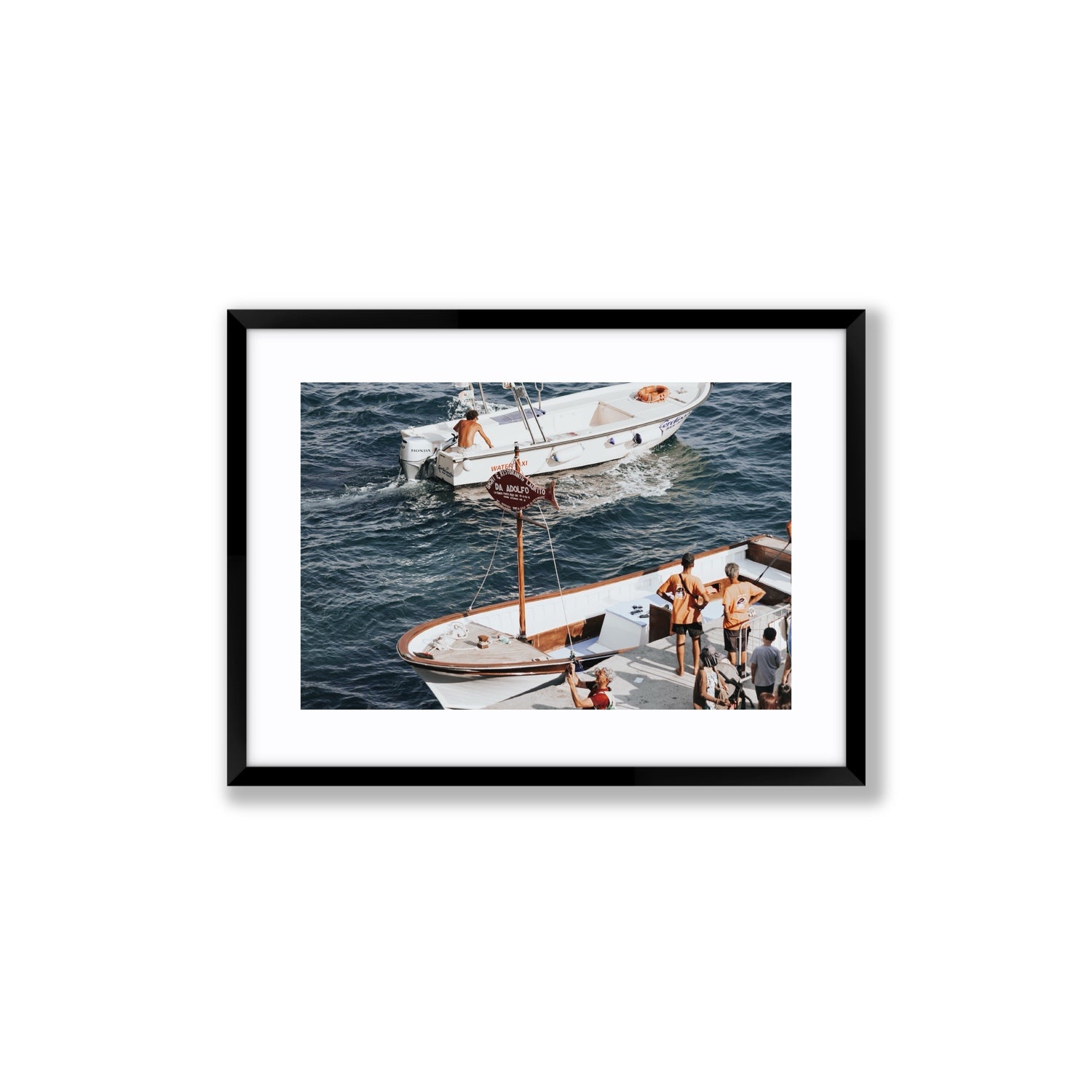 Water Taxi Positano wall art Medium fine art print in black frame with matboard