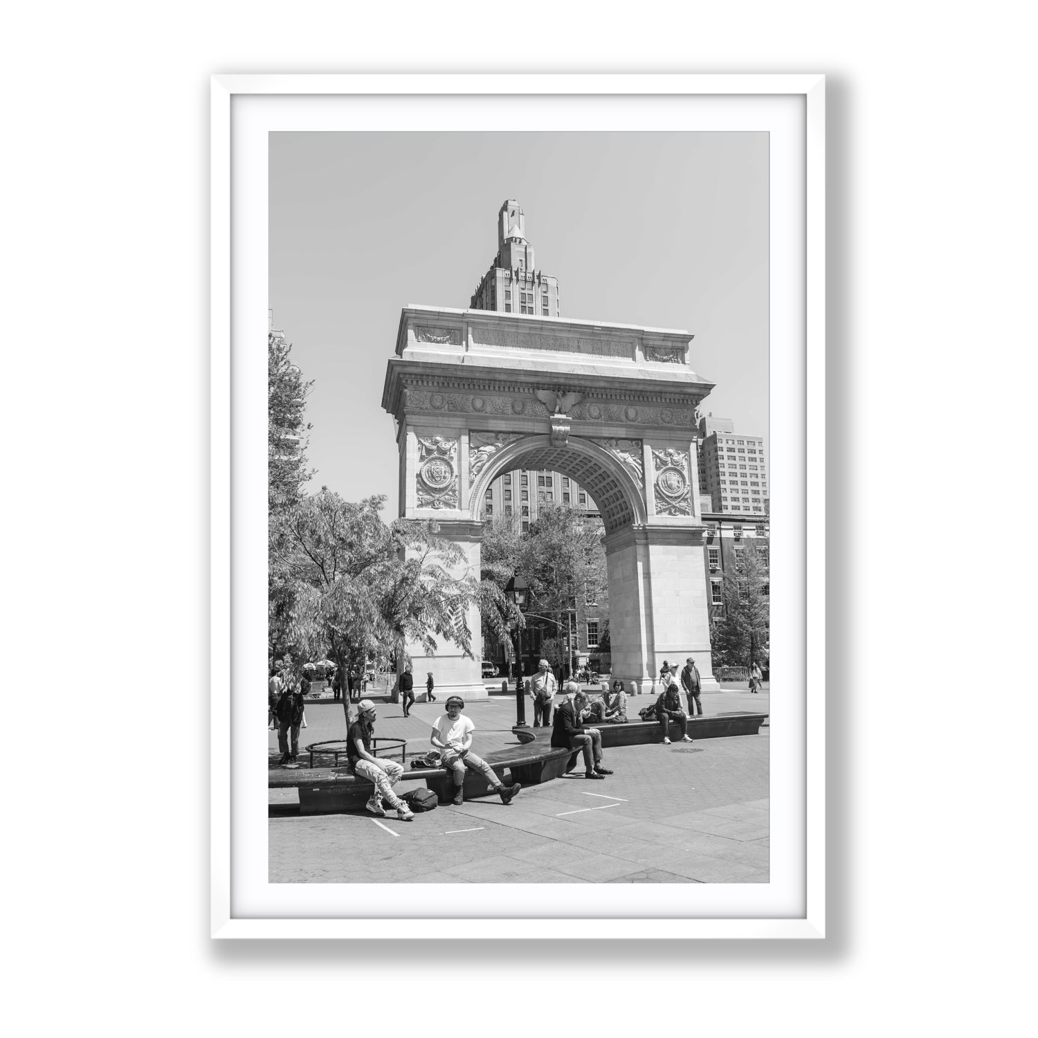 City Picnic New York NYC Black & White wall art Gallery fine art print in white frame with matboard