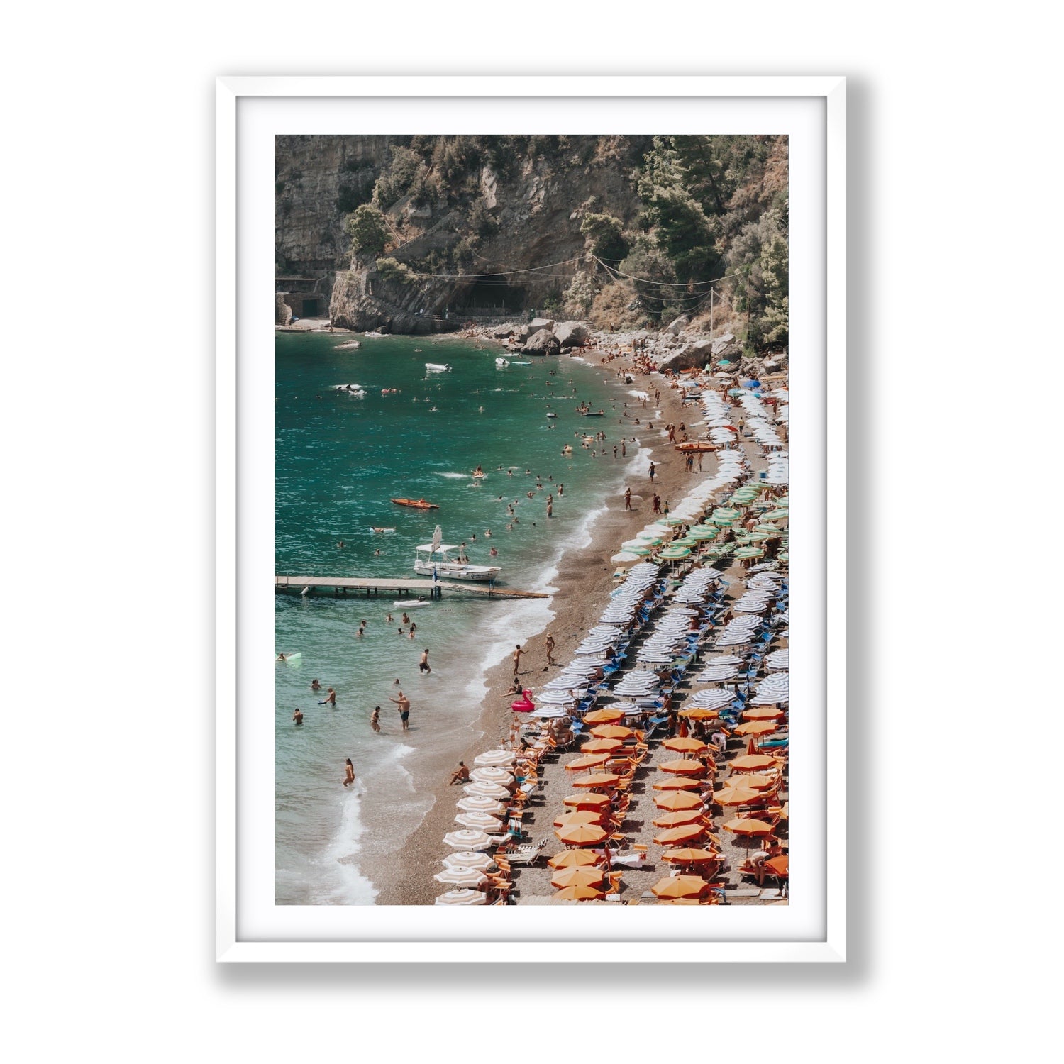 Ocean's Playground Positano decor wall art Gallery fine art print in white frame with matboard