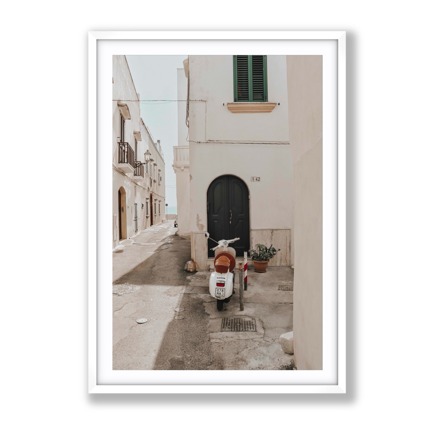 La Casa 42 Puglia Gallipoli Italian wall art Gallery fine art print in white frame with matboard