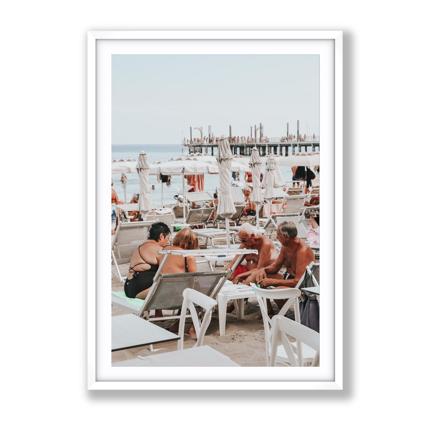 Salted Shuffle fine art print, Alassio, Italy, people and locals artwork, Gallery, White Frame · Matboard, Fine Art Print