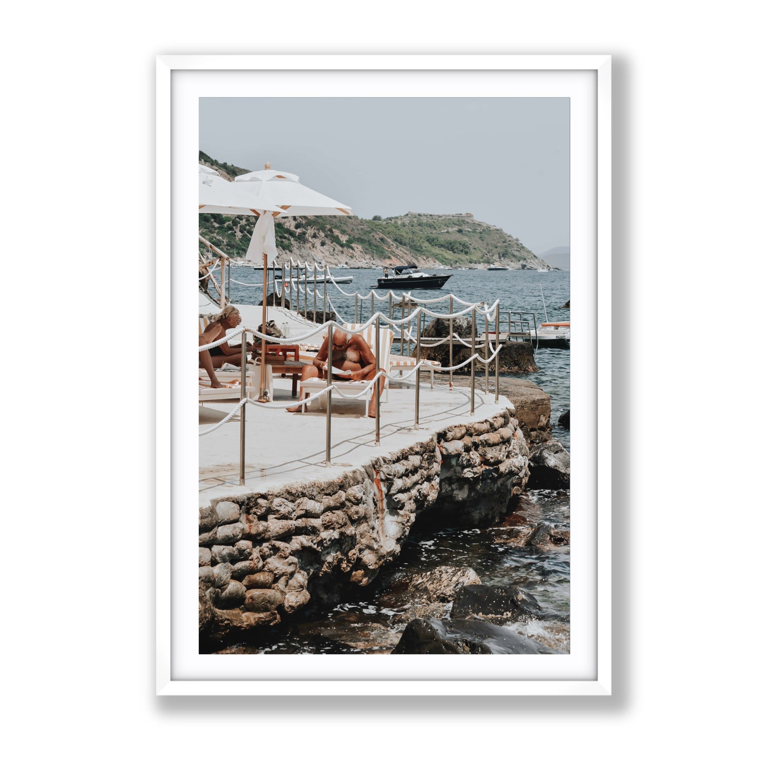 Nonno e Nonna Tuscany coastal Italian wall art Gallery fine art print in white frame with matboard