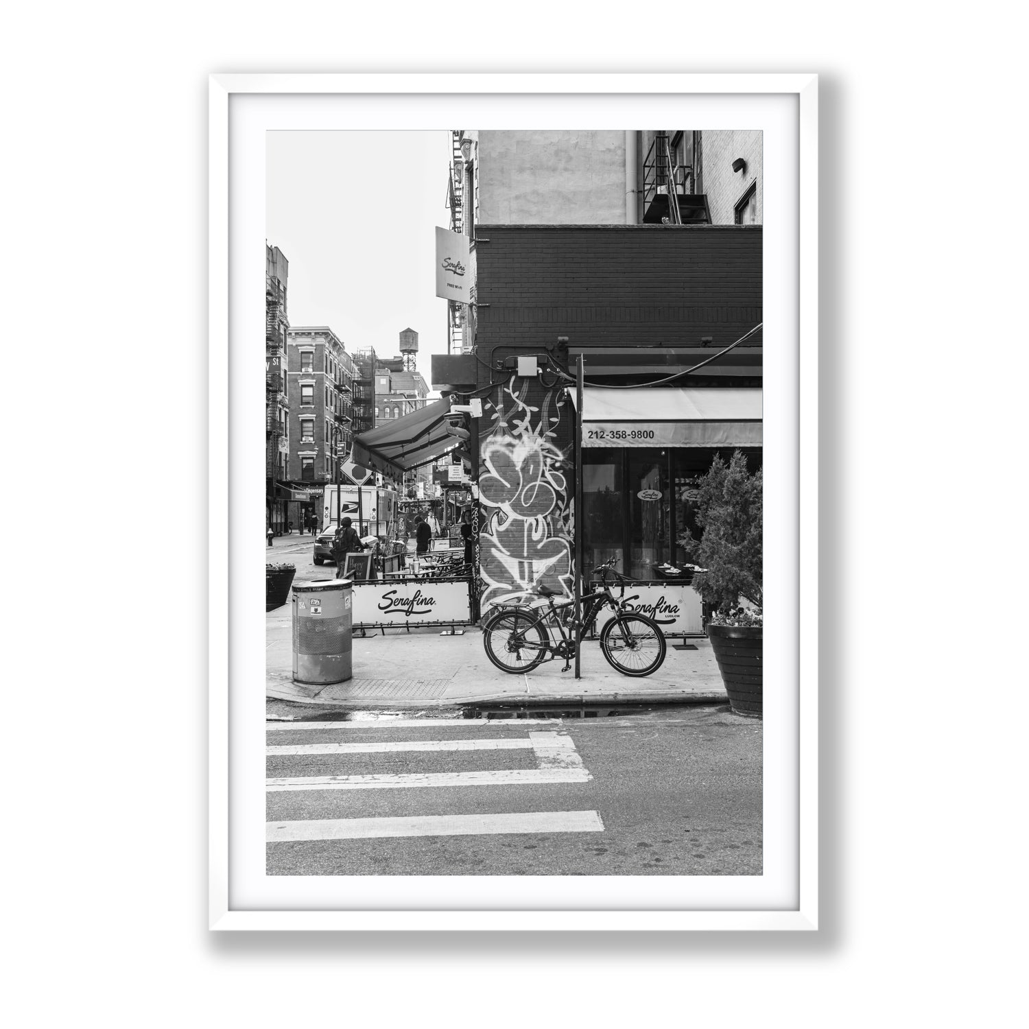 Cafe Canvas New York NYC Black & White wall art Gallery fine art canvas in white frame
