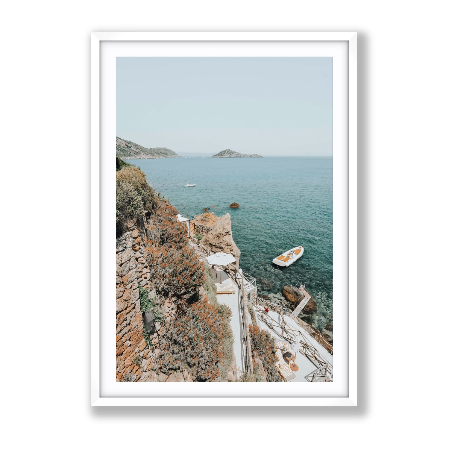 Front Row Seat Tuscany coastal wall art Gallery fine art print in white frame with matboard
