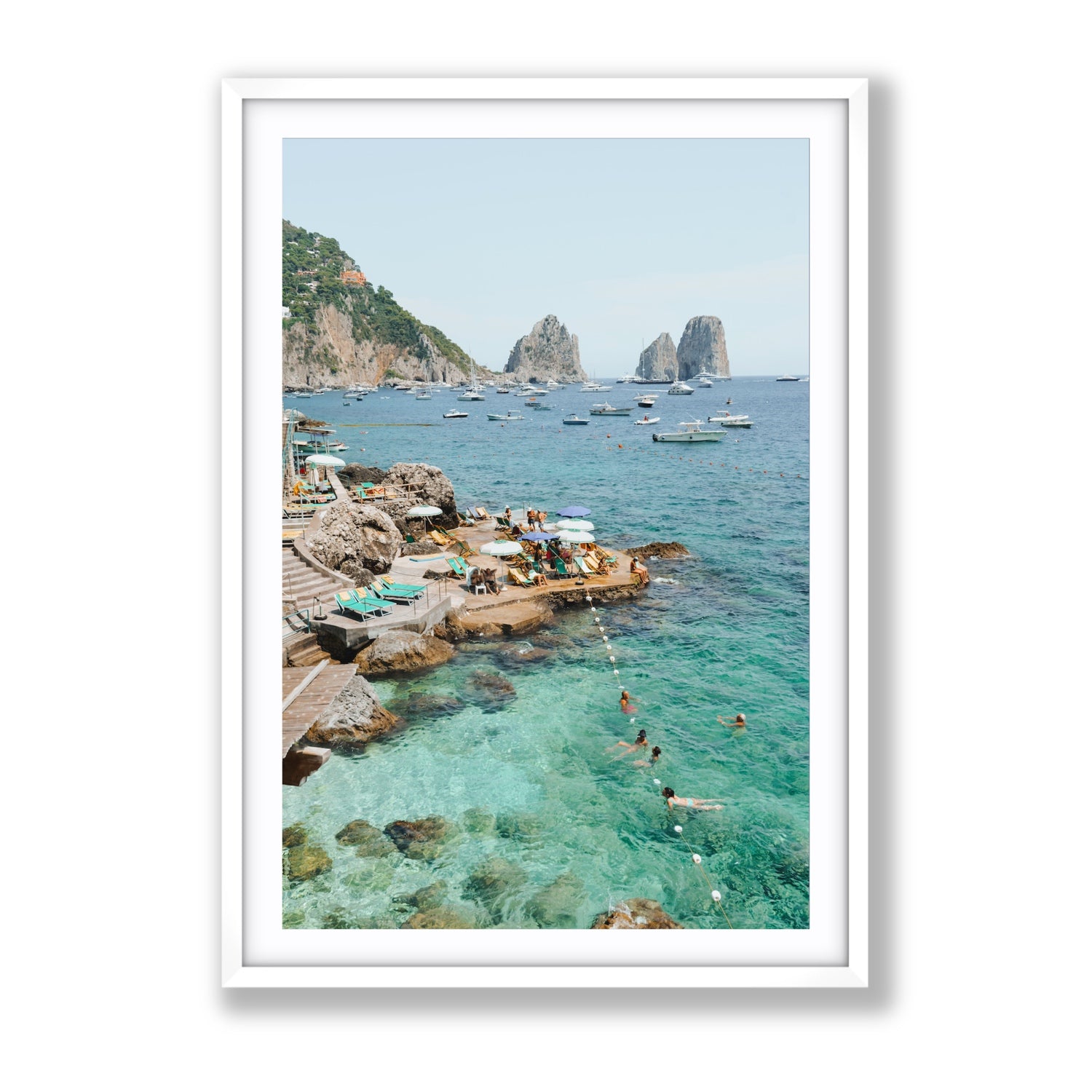 Summertime Blues Capri Mediterranean wall art Gallery fine art print in white frame with matboard