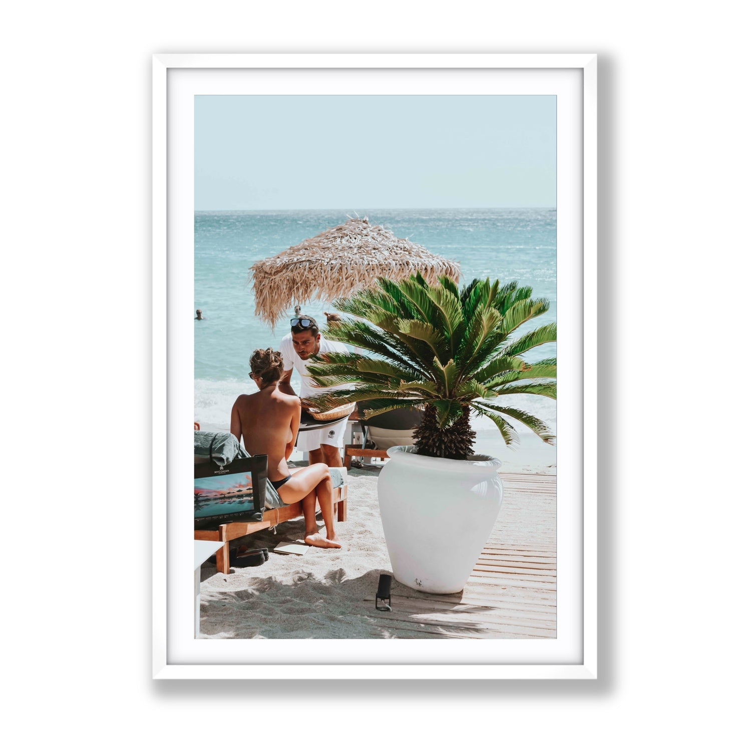 At Your Service Mykonos Greek island wall art Gallery fine art print in white frame with matboard
