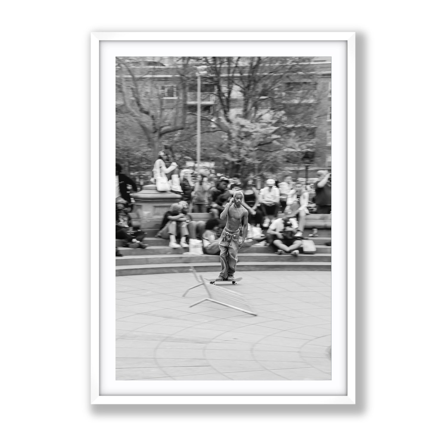 Skate Park Serenade New York NYC Black & White wall art Gallery fine art print in white frame with matboard
