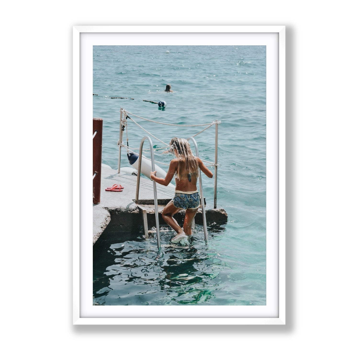 Little Mermaid Capri Mediterranean wall art Gallery fine art print in white frame with matboard