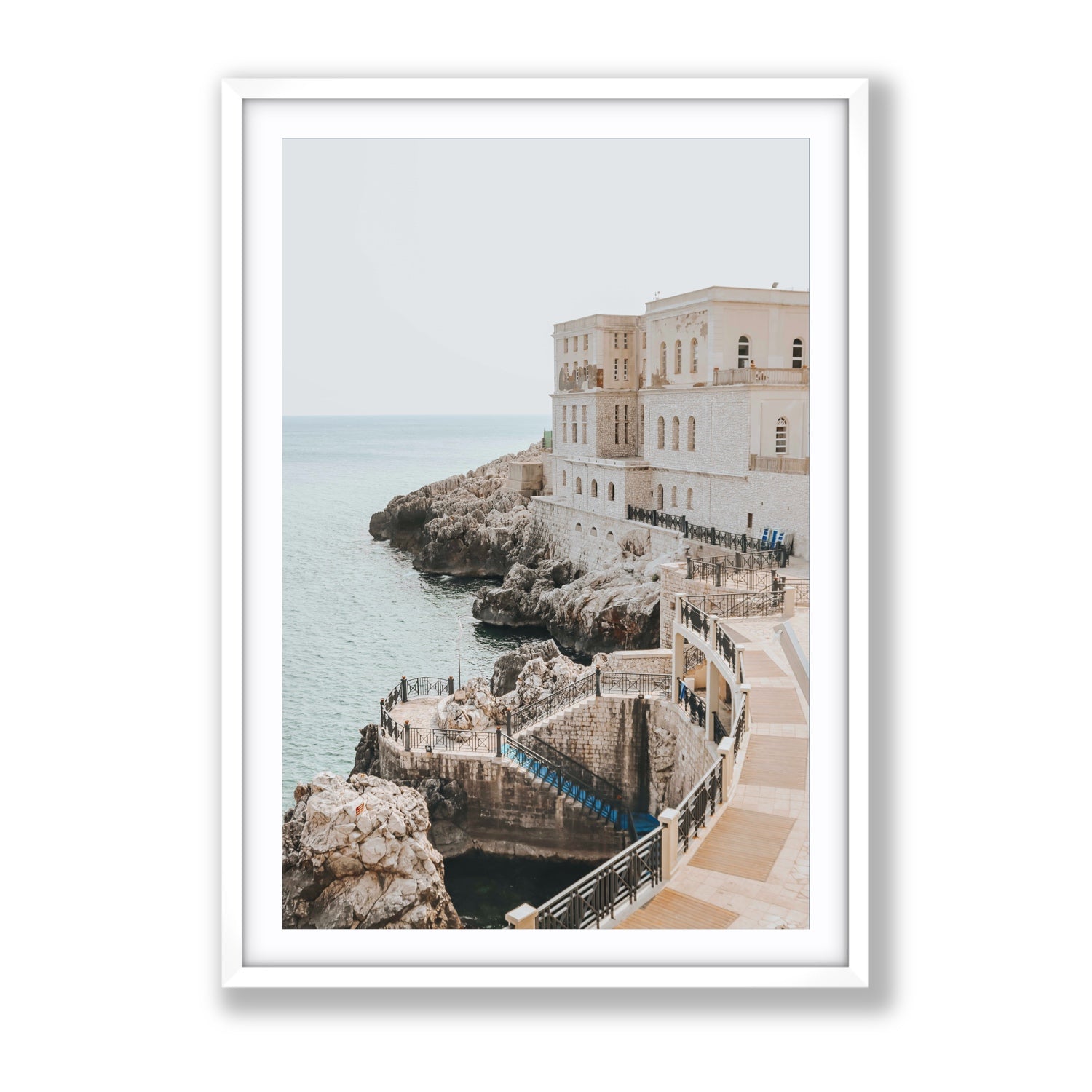 Santa Cesarea Puglia Italian coastal wall art Gallery fine art print in white frame with matboard