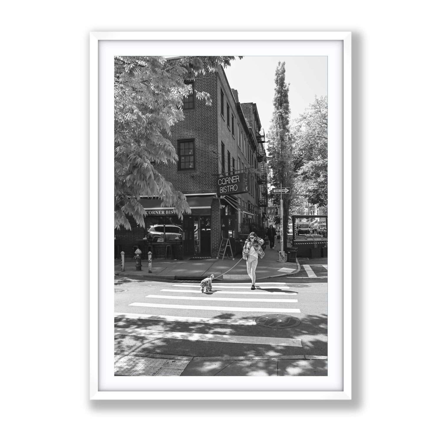 Sunlit Stroll New York NYC Black & White wall art Gallery fine art print in white frame with matboard