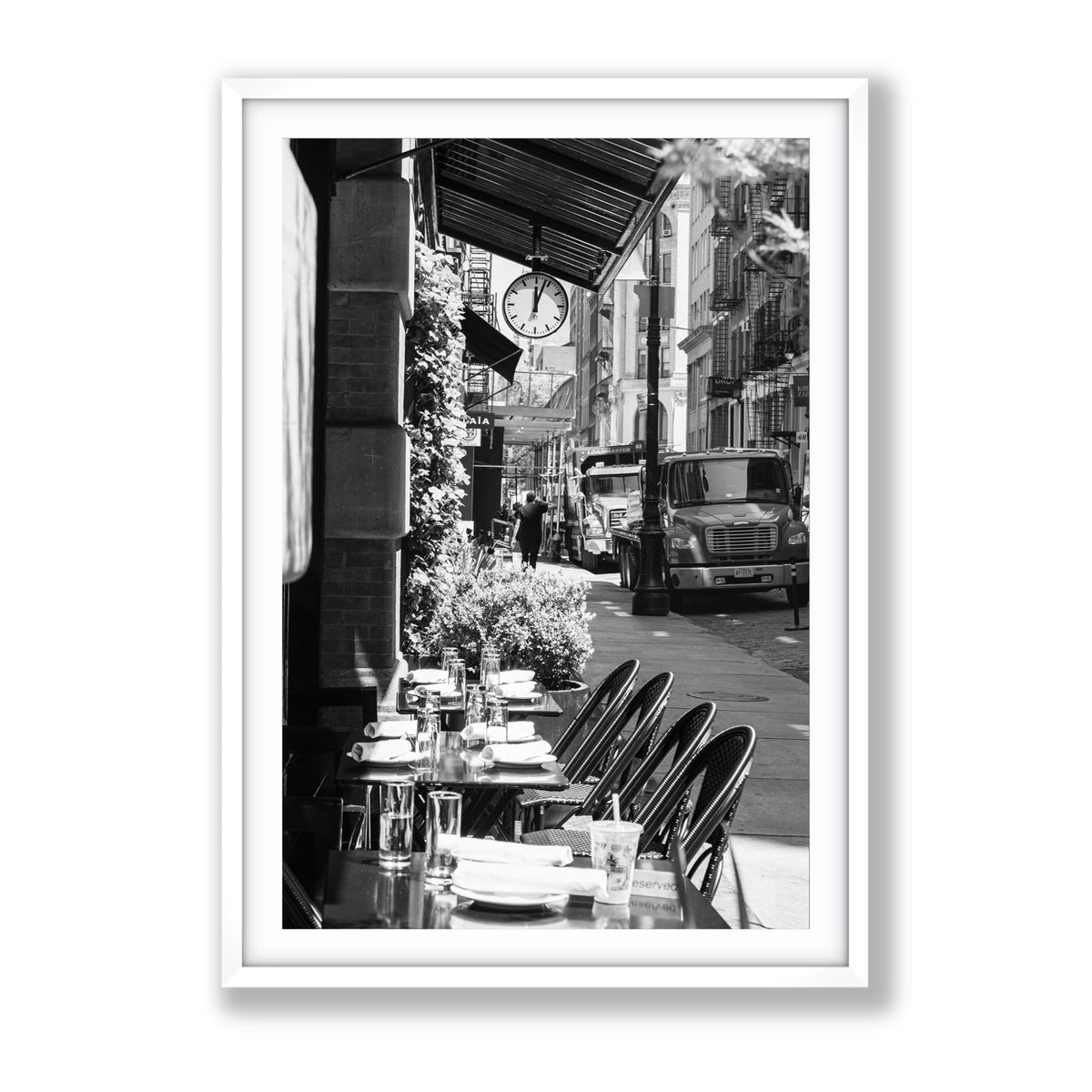 Mercer Street New York NYC Black & White wall art Gallery fine art print in white frame with matboard