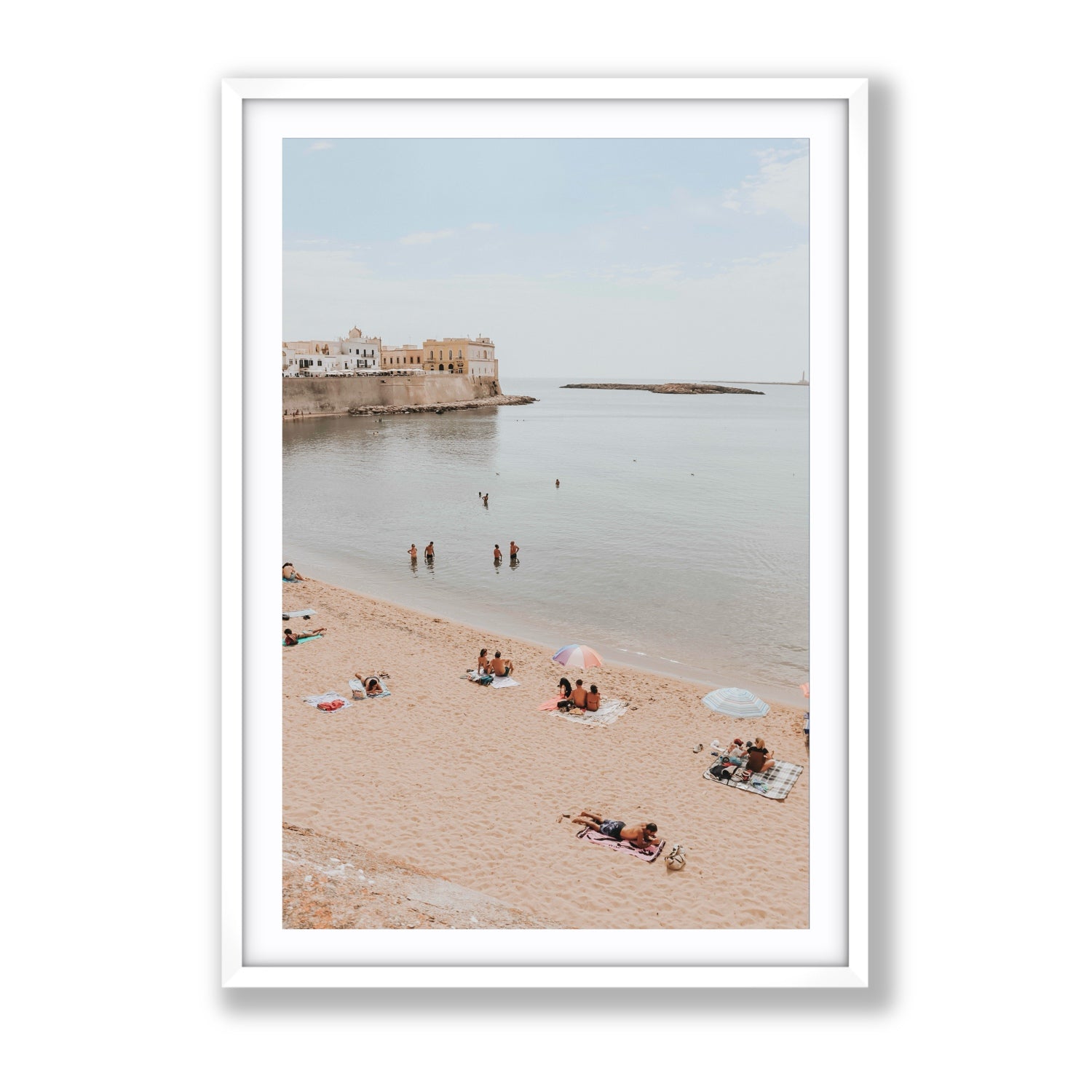 Spiaggia della Purita Puglia coastal art print Gallery fine art print in white frame with matboard