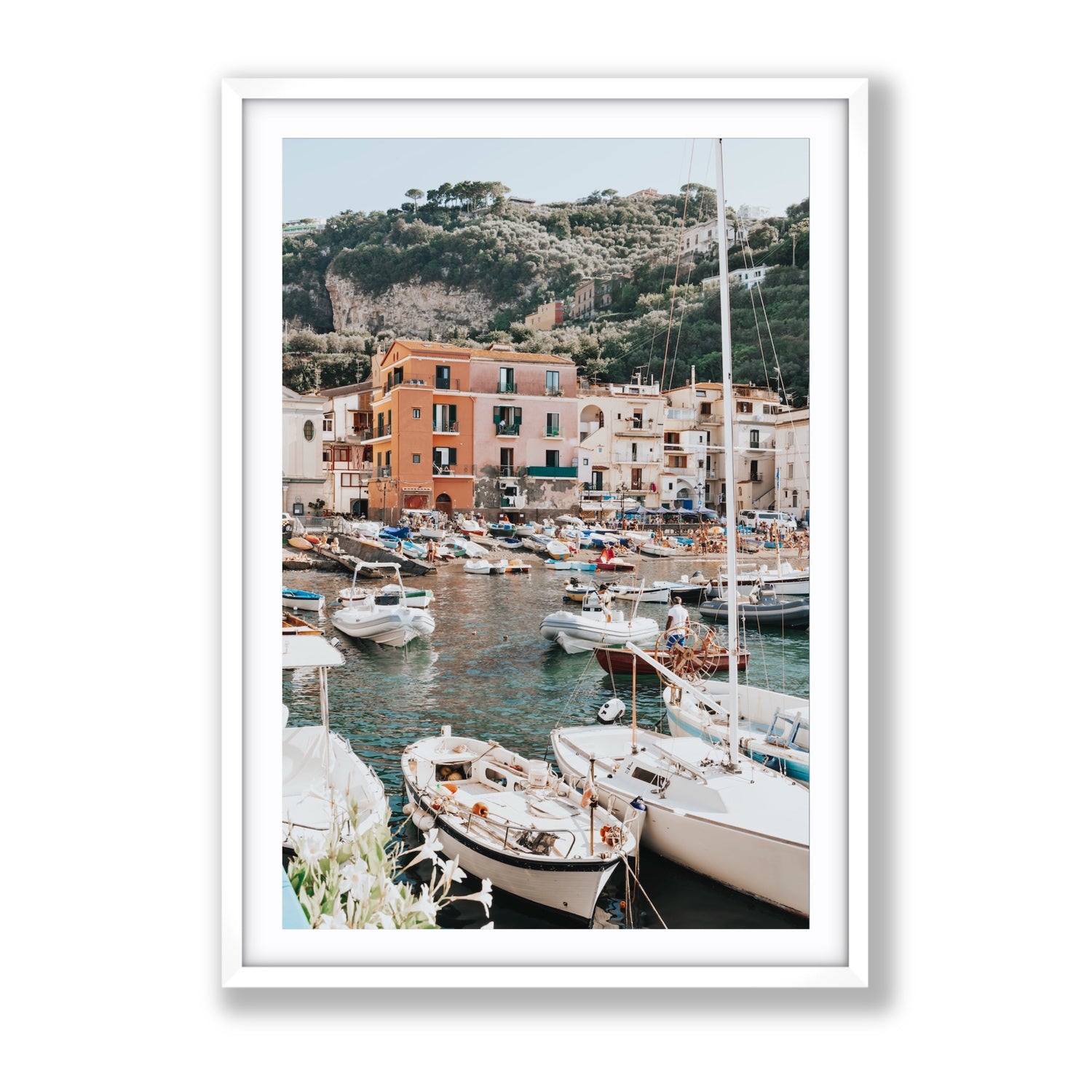 Marina Grande Sorrento coastal Italian wall art Gallery fine art print in white frame with matboard