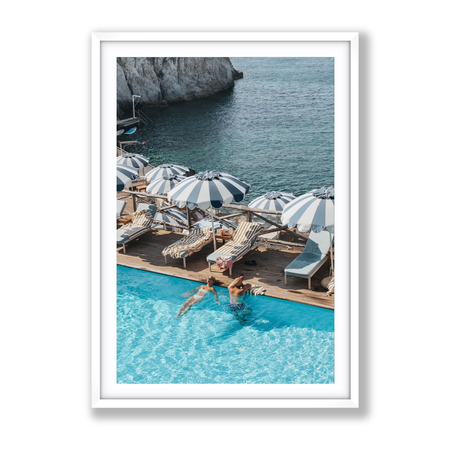 I'm Busy Ischia Italian coastal Mediterranean wall art Gallery fine art print in white frame with matboard