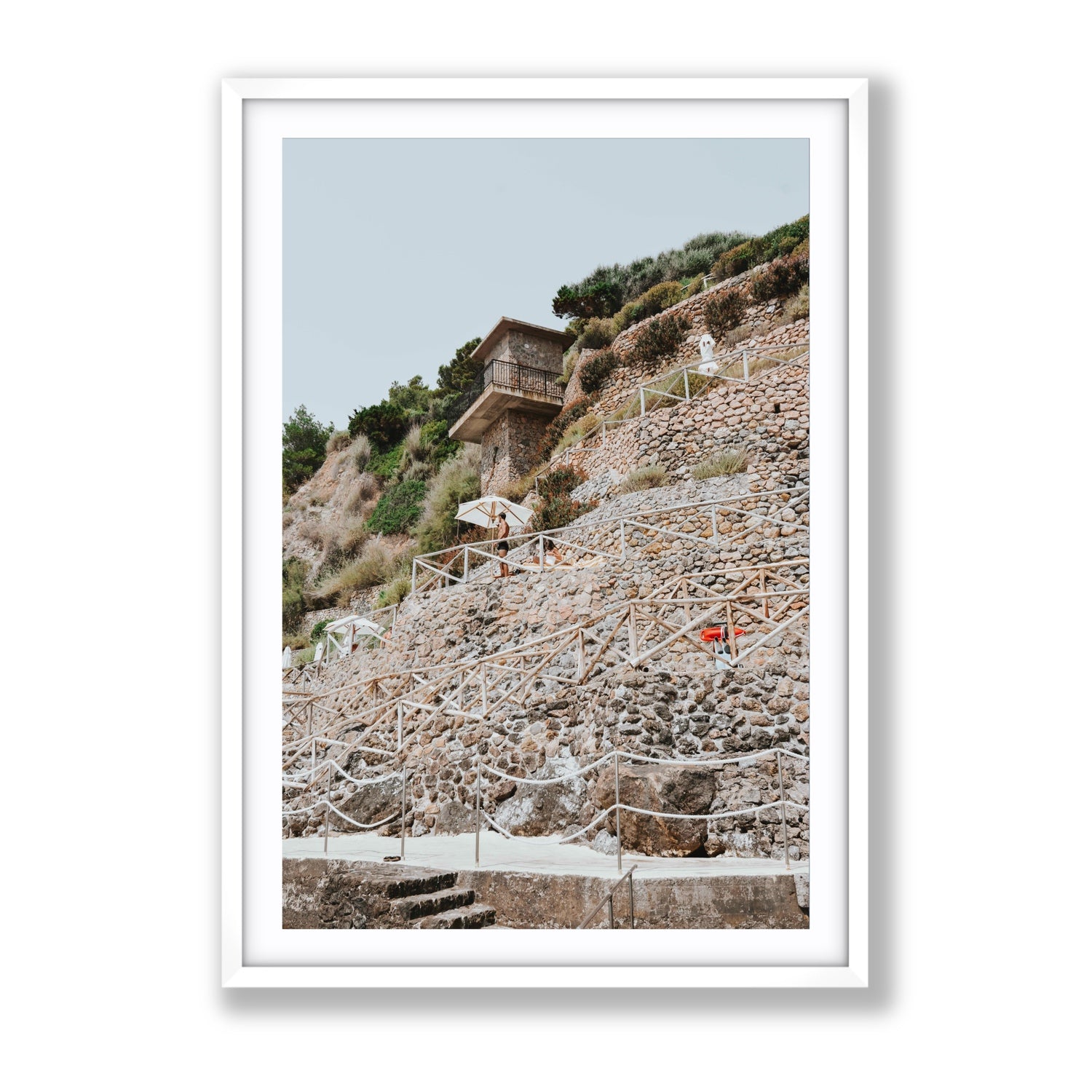 Solitude by the Sea Tuscany coastal Italian wall art Gallery fine art print in white frame with matboard