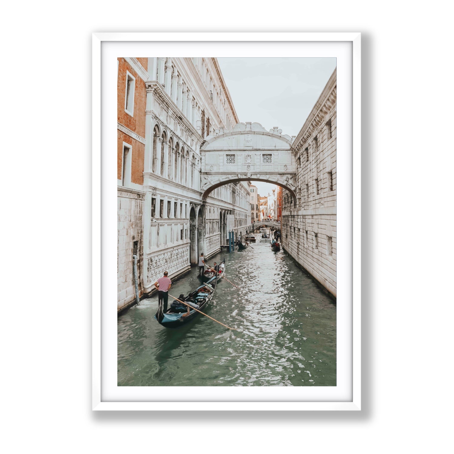 Bridge of Sighs Venice Gondola Italian wall art Gallery fine art print in white frame with matboard
